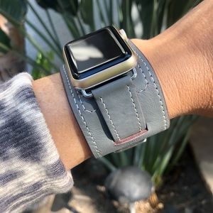 ⛓SILVER Apple Watch Leather Cuff Band Strap NEW